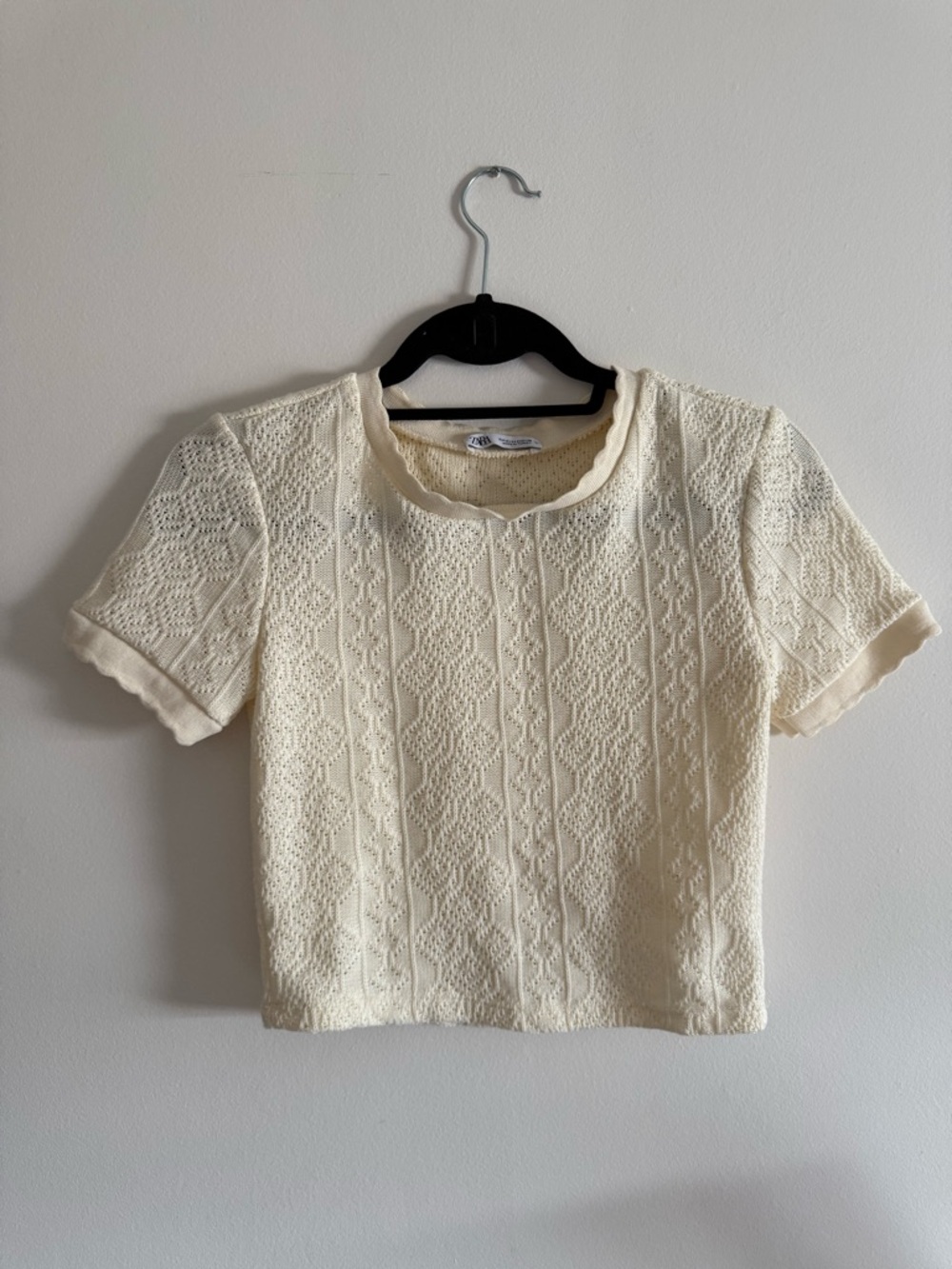 Zara Cream Knit Short Sleeve Top
